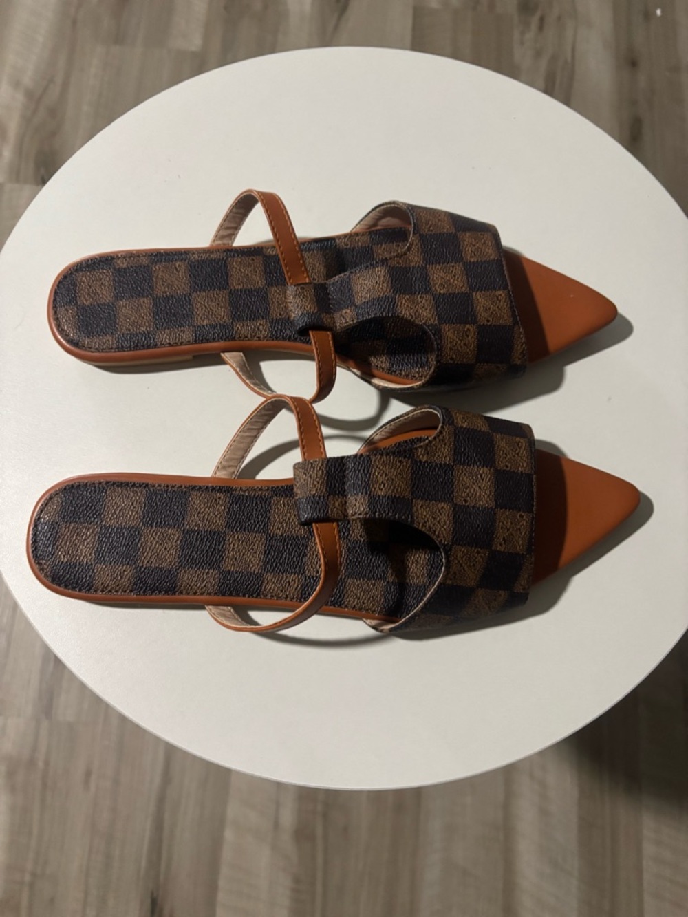 Women's Brown Checkpoint Pointed Toe Slide Sandals